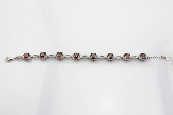 Women Jewelry 925 Silver Created 7x9mm Oval Garnet  Cubic Zircon Tennis Bracelet(B05RED)