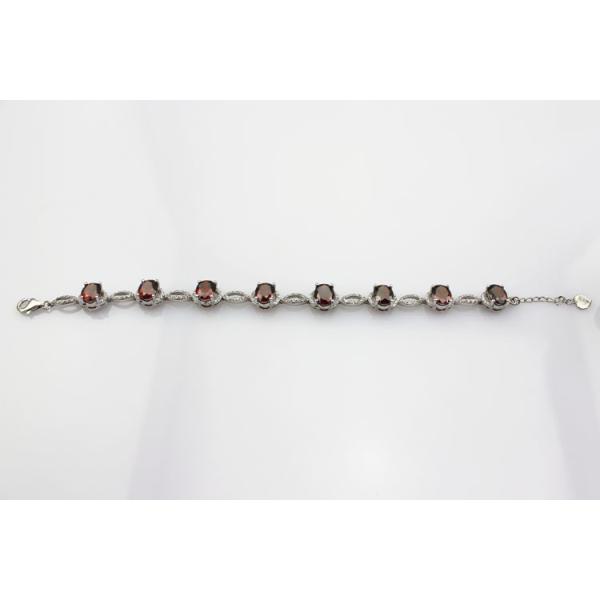 Women Jewelry 925 Silver Created 7x9mm Oval Garnet  Cubic Zircon Tennis Bracelet(B05RED)