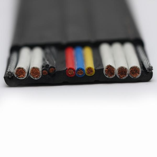 Flat Flexible Traveling Cable for Crane or Conveyor Black Jacket with steel rope supporting