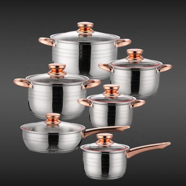 New Product 12 PCS 201 Stainless Steel Pan And Pot Nonstick Cookware Sets With Stainless Steel Handle