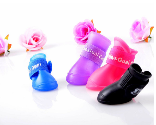 Pet supplies silicone rain boots, non-slip pet shoes, candy color fashion cute dog shoes,red,yellow,pink,black;