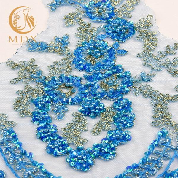 Decoração azul da guarnição do laço da forma da roupa lindo um comprimento de 1 jarda com pedras