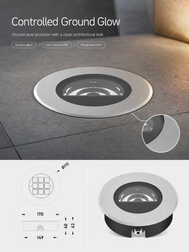 Flush Mount Ground Uplight 12W Ultra Thin 43mm Landscape Spot IP68 Waterproof - MB170