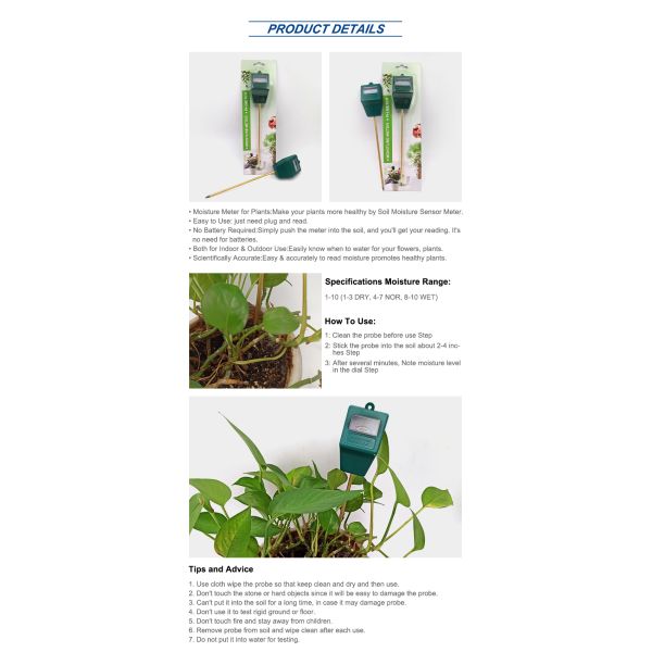 2 In 1 Soil PH Moisture Meter Tester For Plants No Need Battery