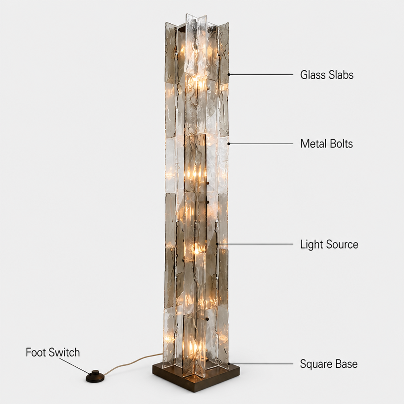 JYLIGHTING Modern Tall Column Textured Glass Suspended Standing Lamp, Decorative Glass Floor Light for Hotel Guest Room, Villa Bedroom & Showroom Space Decoration
