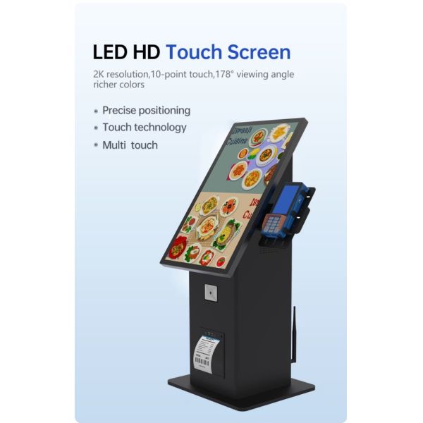 21.5 inch Desktop Self Ordering Pos Printer Ordering Kiosk Digital Restaurant Menu Self Payment Kiosks