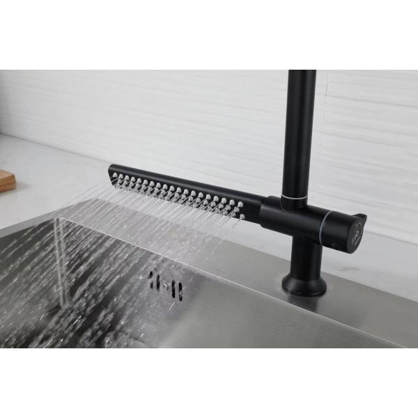 Deck Mounted Pull Out Kitchen Faucet with Spring and Brushed Stainless Steel Finish