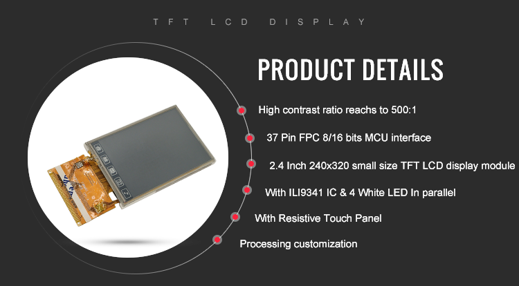 LCD TFT Display ILI9341 2.4 Inch Touch Screen With 37 Pin 16 BIT MCU Interface