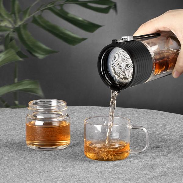 Lightweight Clear Double Wall Glass Tea Infuser Bottle Tumbler With Filter