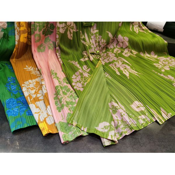 Original Design Pleated Chinese Style Disc Half Skirt 2024 Printed Pleated Skirt Wrap Slit Summer Skirt