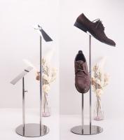 Two Heads Shoes Display Stands Mirror Silver Shoe Display Shelf For Men Women
