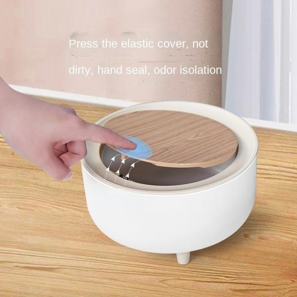 Creative Cute Mini Small Coffee Table Countertop Bedroom with Lid Wood Grain Paper Basket Desktop Trash Can
