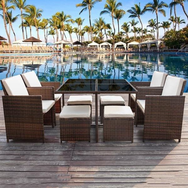 Modern Design Rattan Wicker Furniture Garden Table with Popular Double Garden Chair