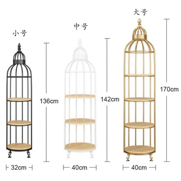 Bird Cage Shape Gold Three Storey Metal Flower Stand