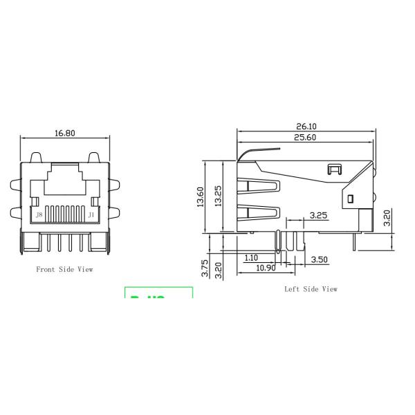 08B1-1X1T-06-F 100 Base-T 1x1 Port RJ45 Magnetic Jack Tab Up Without Led LPJ2011CNL