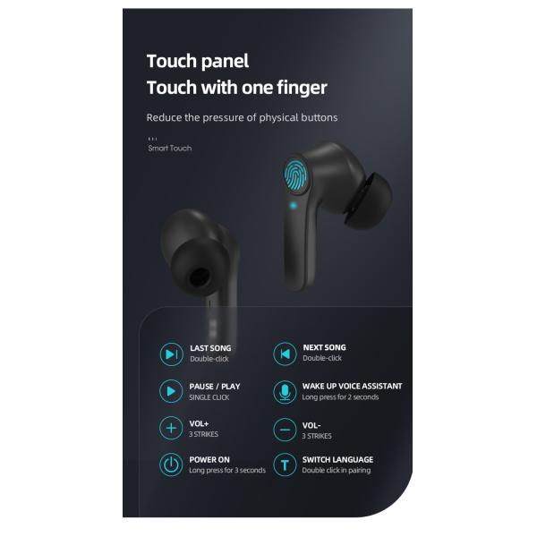 V5.2 Bluetooth Version Stereo Waterproof Gaming Sport Earphone with Digital Display In-Ear BT Headphones and Wireless Earbuds
