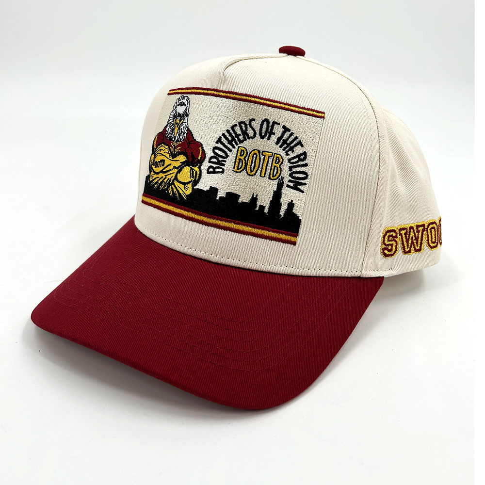 100% Cotton Twill 5 Baseball Caps Panel Two Tone Color With Customize Logo A Frame