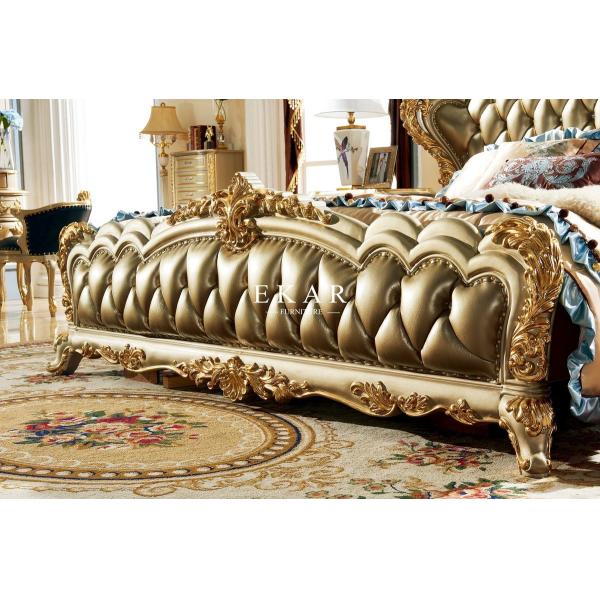 Royal Wooden Carved Design Luxury Leather Headboard King Size Bed LF-029