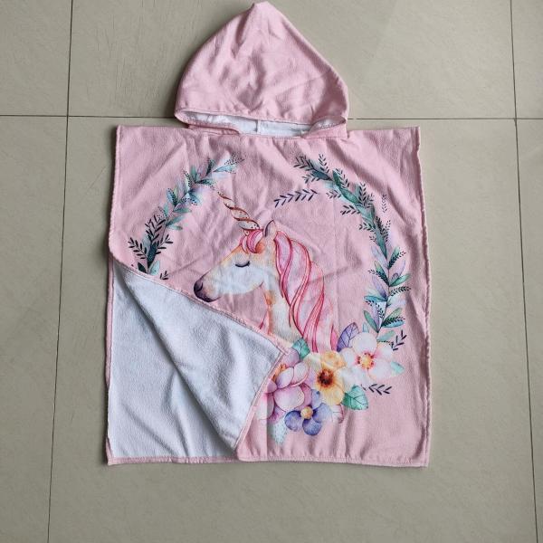 Custom Cartoon Printed  Microfiber Kids Hooded Beach Towel Poncho