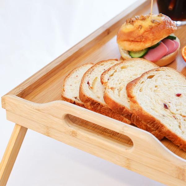 Bed Food Serving Sustainable Bamboo Breakfast Tray Table With Folding Legs