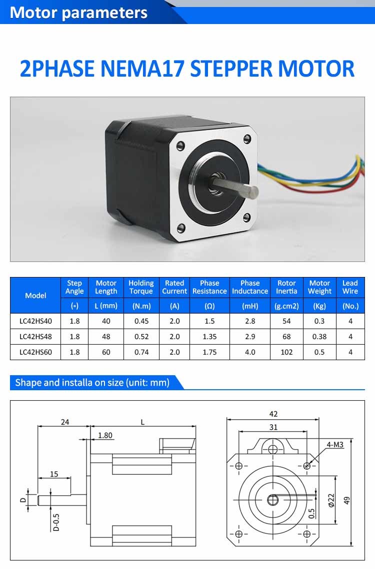Lichuan 2A DC Open Loop Stepper Motor Drivers Kit EtherCAT 0.52N.m 2 Phase Nema17 DC24V~50V 2.0A