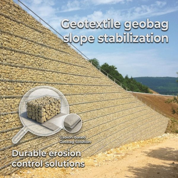 Gabion Bags Are Used For Slope Protection Embankment Construction Filled With Stones Soil