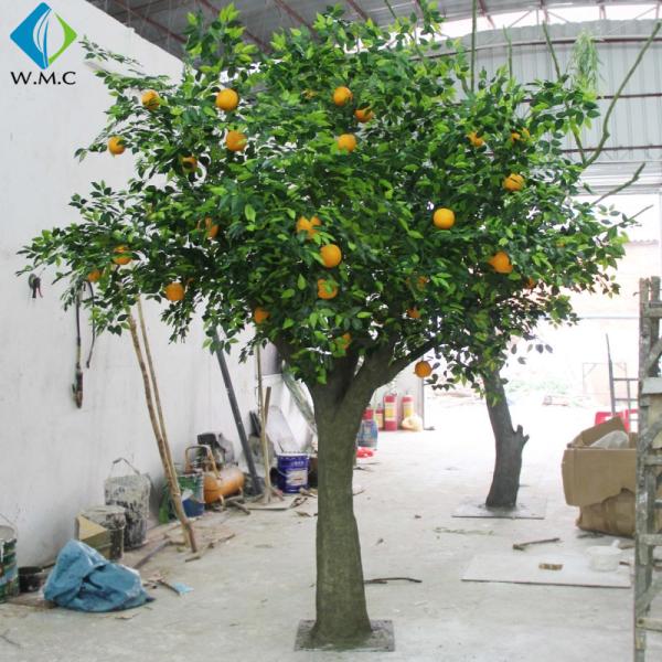 Fiberglass Trunk Artificial Fruit Tree , Indoor Decoration Fake Orange Tree
