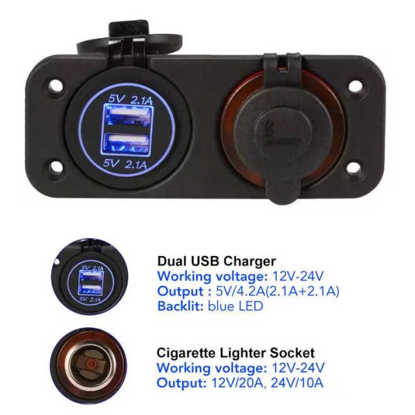 Double QC2.0 USB Car Fast Charger 12-24V Cigarette Lighter Switch