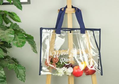 Polyvinyl Chloride PVC Tote Bag , PVC Shopping Tote With Blue Cotton Handles