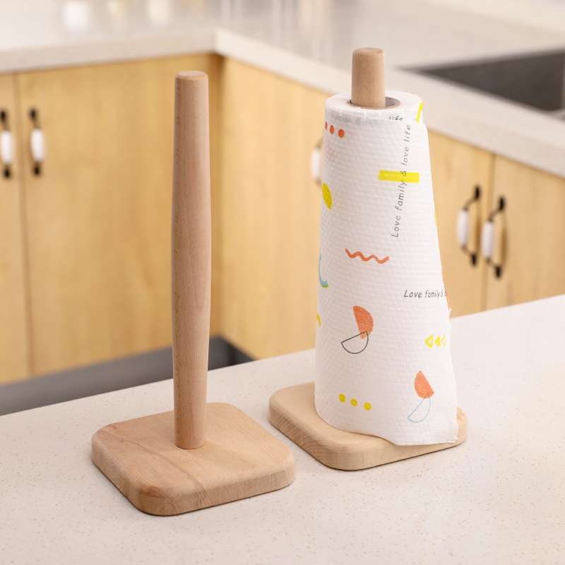 Kitchen Paper Towel Rack Roll Paper Cling Film Lazy Rag Storage Rack Creative Vertical Wooden Storage Shelf