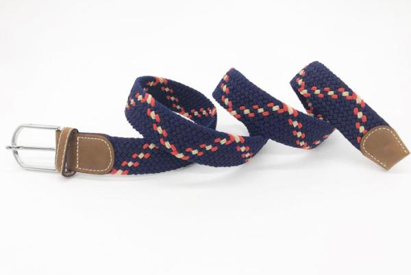 Dark Blue Mens Elastic Stretch Belts Braided 3.5cm Width With Nickel Buckle