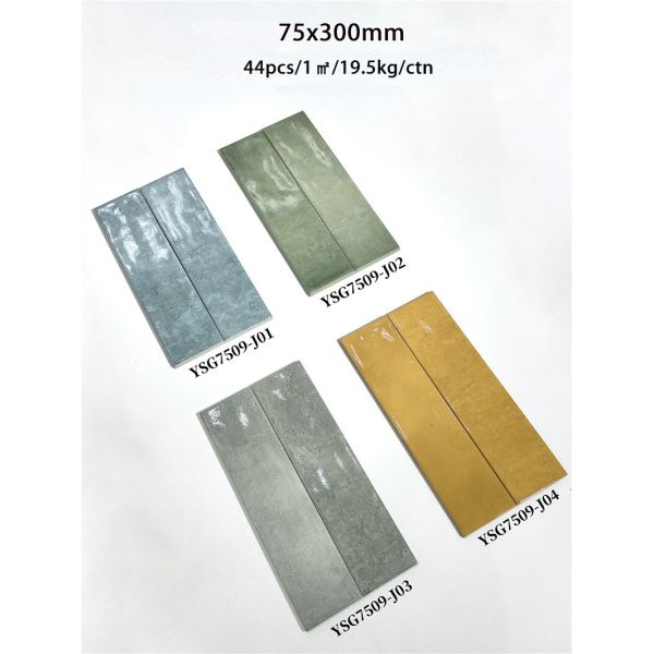 Waterproof Blue 75x300mm Glossy Indoor Ceramic Wall Tiles For Office and Bathroom