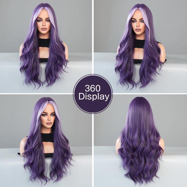 Fashion Long Body Wave Hair Purple Synthetic Wigs For Women