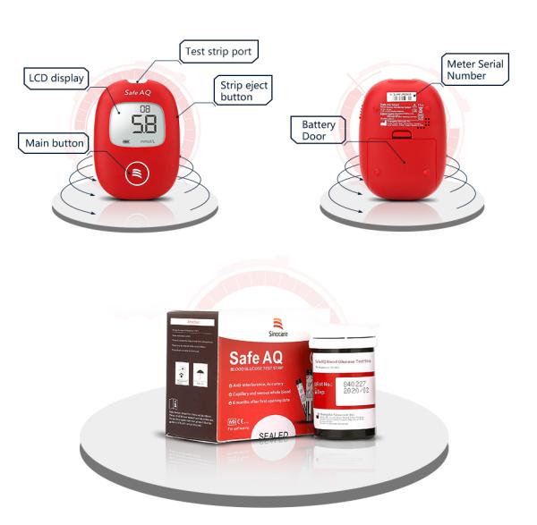 SINOCARE sannuo Safe AQ Smart  Glucometer Blood Glucose Meter Kit with English Manual 50Test strips Reliable FAD-G