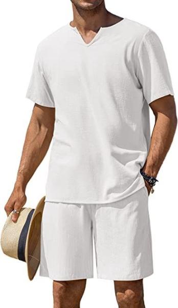 Customised Logo Casual Beach Shorts 2 Pieces Men Henley Shirt