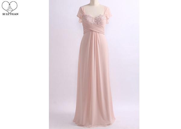 Lotus Leaf Sleeve Blush Pink Bridesmaid Dresses A Line Lace Pleating Chiffon