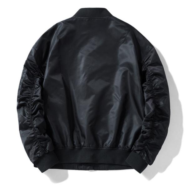 Metal Zipper Black Ma1 Bomber Jacket Mens 100% Polyester Machine Wash