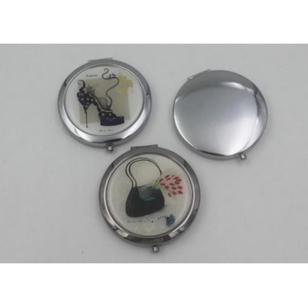 Silver Metal Hand Travel Round Makeup Mirror 2 Sided For Advertising In Supermarket