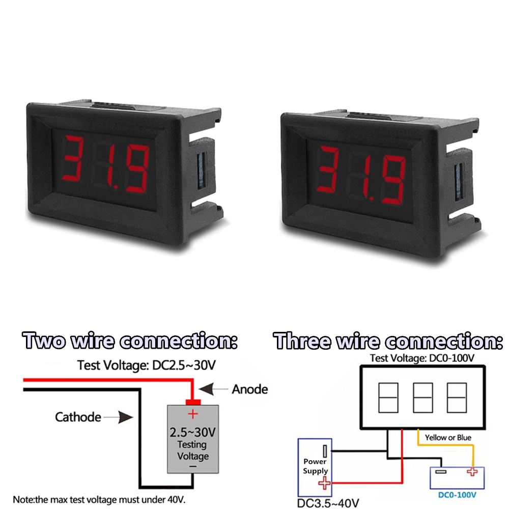 Mini 0.36inch LED Display Digital Voltmeter Panel Meter 0-100V DC Range Red Color Electromobile Car Temperature Voltage Meters
