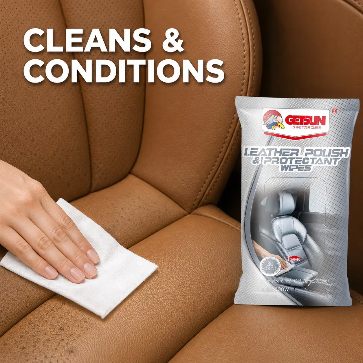 GETSUN Leather Wipes for Automotive Cleaning Conditioning and Protection