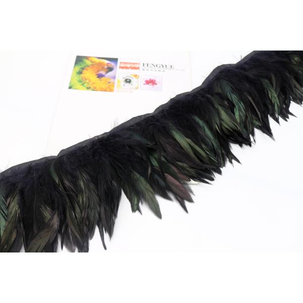 Black Coque Feather Fringe Trim With Satin Ribbon Shipping Via FedEx 4-6 Inches