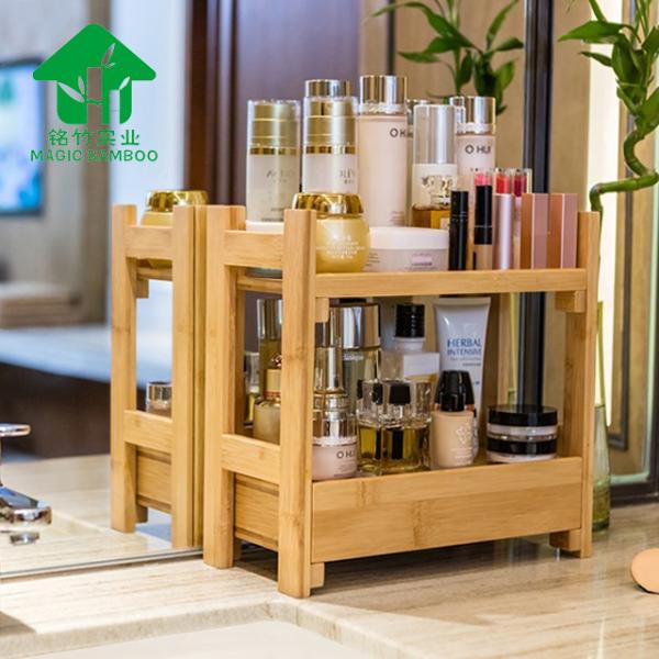 Miscellaneous Storage Rack Desktop Small Two-Layer Bamboo Cosmetics Rack with Drawer