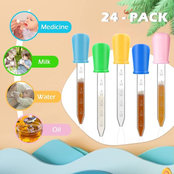 Pipettes Droppers Silicone 5ml Clear Medicine Eye Dropper For Kids With Bulb Tip & Brush For Candy Mold, Gummy