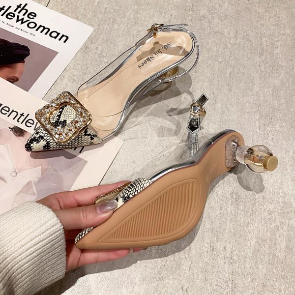 6111-7 Sexy Pointed-Toe Rhinestone Snake Print High-Heeled Shoes With Thin Sandals And Transparent Back Straps Women'S S
