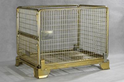 Gold Zinc Plated Warehouse Metal Storage Bins Foldable Pallet Container Cage Box
