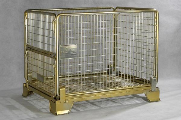 Gold Zinc Plated Warehouse Metal Storage Bins Foldable Pallet Container Cage Box