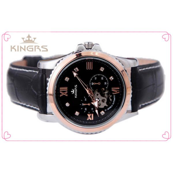 Leather Band Mechanical Automatic Watches With Stainless Steel Case