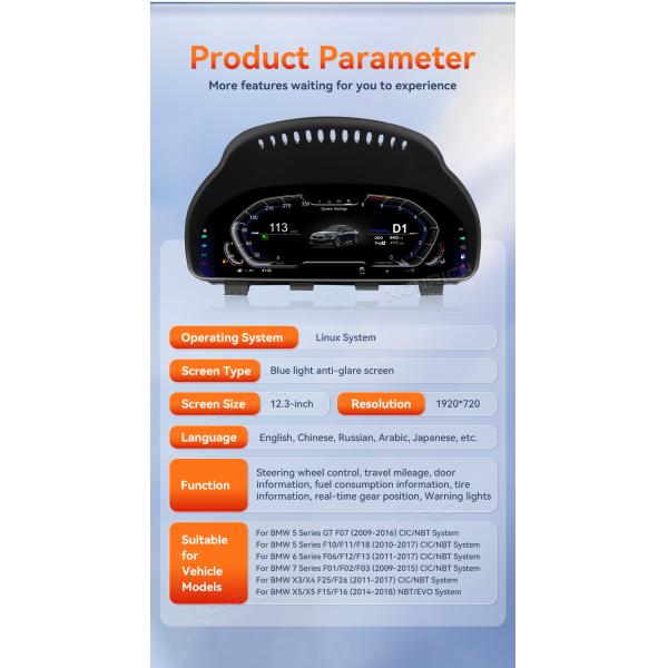 2024 Car Digital Cluster Instrument For BMW GT F07 F10 F11 F18 F06 F12 F13 F01 F02 F03 X3 X4 X5 X6 LCD Dashboard Monitor