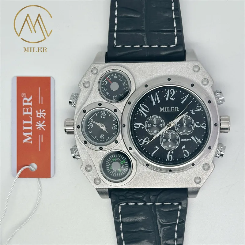 Miler ML777 Horloge à quartz imperméable avec étui en cuir 14 cm