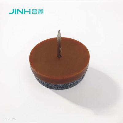 15mm Furniture Feet Nail With Felt In Brown Pe Plastic And Zinc Plated Nail For Wood Furniture Leg